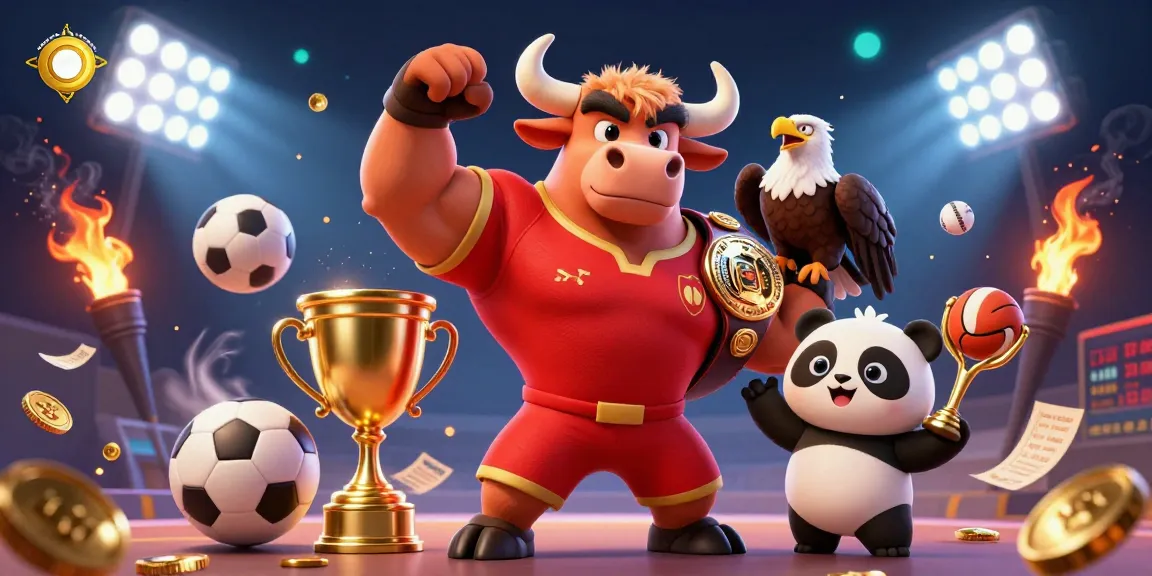 Une illustration 3D représentant le casino en ligne France, avec des personnages champions et des éléments de jeu captivants.