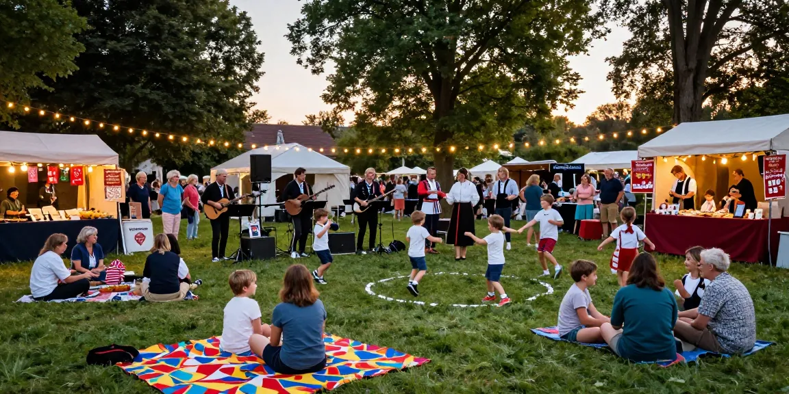 Celebration of "m98 ทางเข้า" at vibrant cultural event in summer park, showcasing community spirit and Breton culture