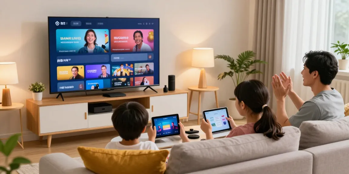 Profitez d'Atlas pro ontv avec une famille réunie autour de la télévision, découvrant le meilleur du streaming.